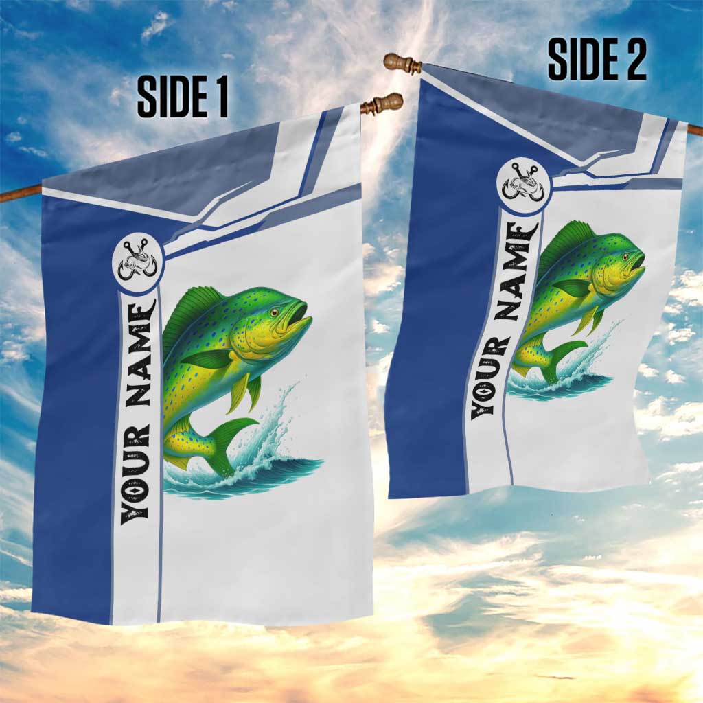 Mahi Mahi Fish Garden Flag Nautical Anchors and Wave Splash on White and Blue Split Background - Wonder Print Shop