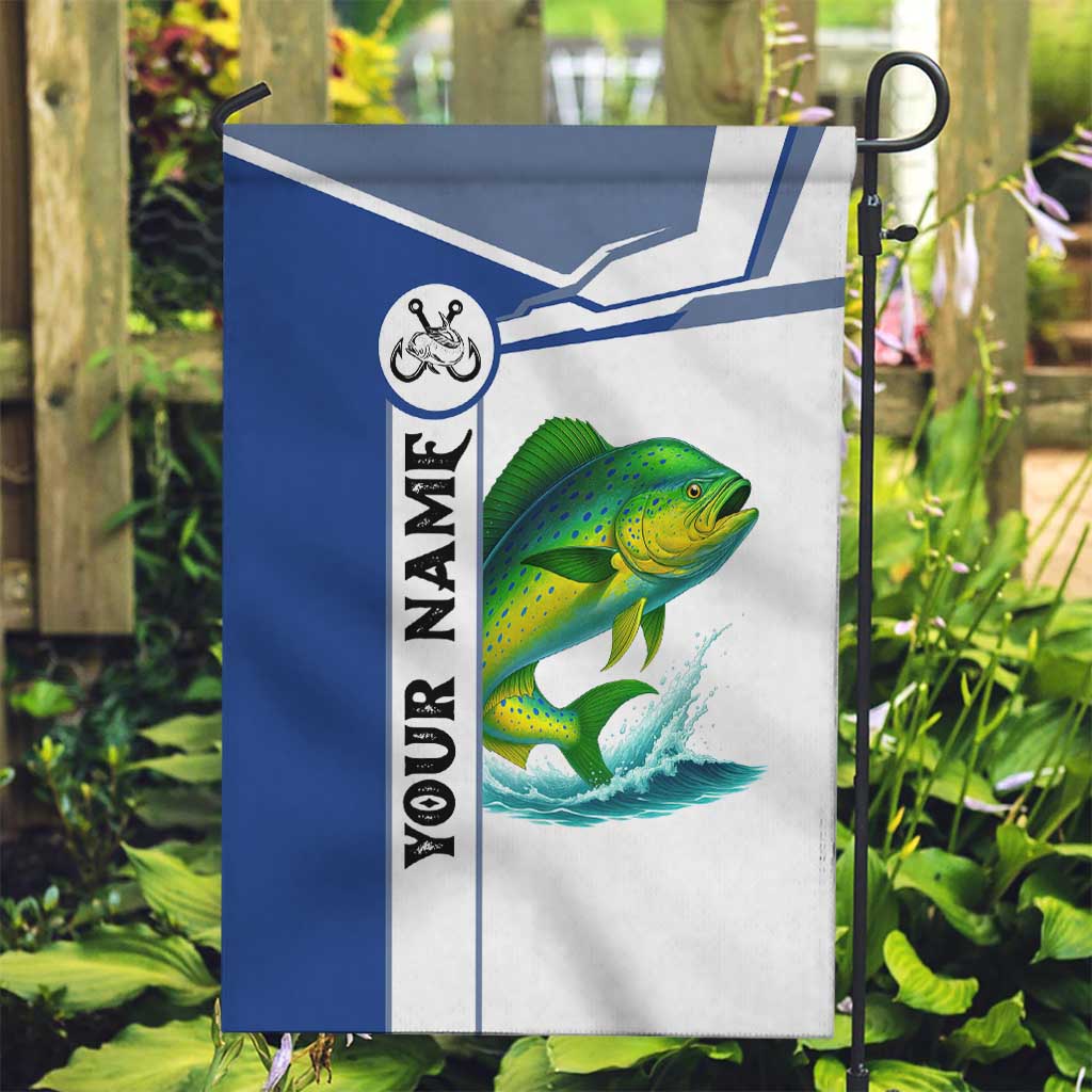 Mahi Mahi Fish Garden Flag Nautical Anchors and Wave Splash on White and Blue Split Background - Wonder Print Shop