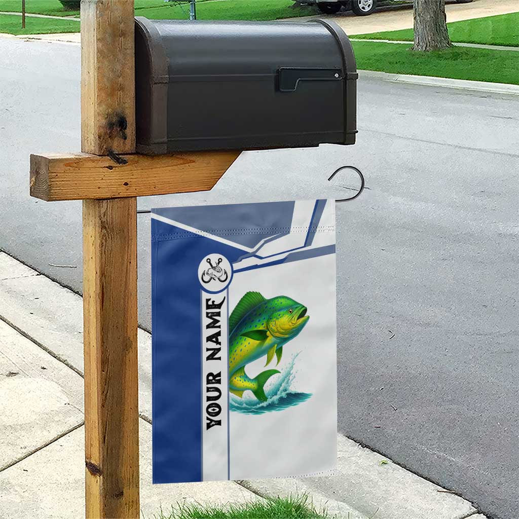 Mahi Mahi Fish Garden Flag Nautical Anchors and Wave Splash on White and Blue Split Background - Wonder Print Shop