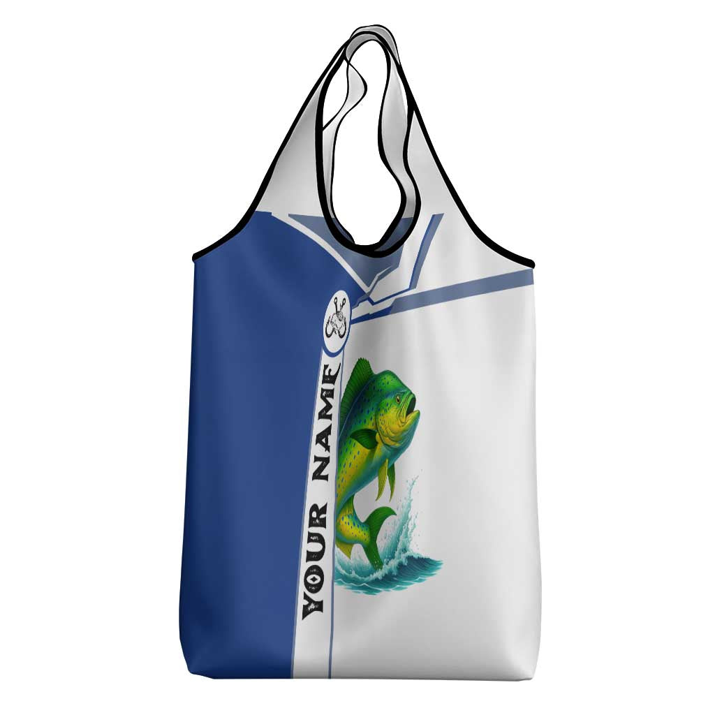Mahi Mahi Fish Grocery Bag Nautical Anchors and Wave Splash on White and Blue Split Background - Wonder Print Shop