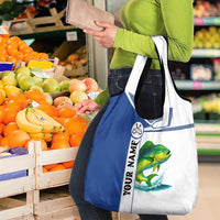 Mahi Mahi Fish Grocery Bag Nautical Anchors and Wave Splash on White and Blue Split Background - Wonder Print Shop