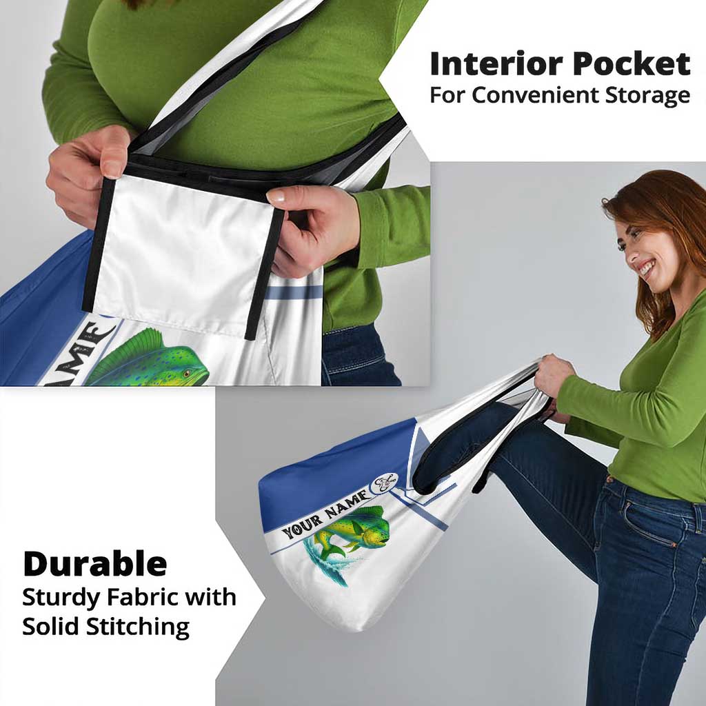 Mahi Mahi Fish Grocery Bag Nautical Anchors and Wave Splash on White and Blue Split Background - Wonder Print Shop