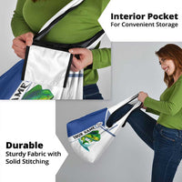 Mahi Mahi Fish Grocery Bag Nautical Anchors and Wave Splash on White and Blue Split Background - Wonder Print Shop