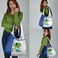 Mahi Mahi Fish Grocery Bag Nautical Anchors and Wave Splash on White and Blue Split Background - Wonder Print Shop