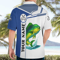Mahi Mahi Fish Hawaiian Shirt Nautical Anchors and Wave Splash on White and Blue Split Background - Wonder Print Shop