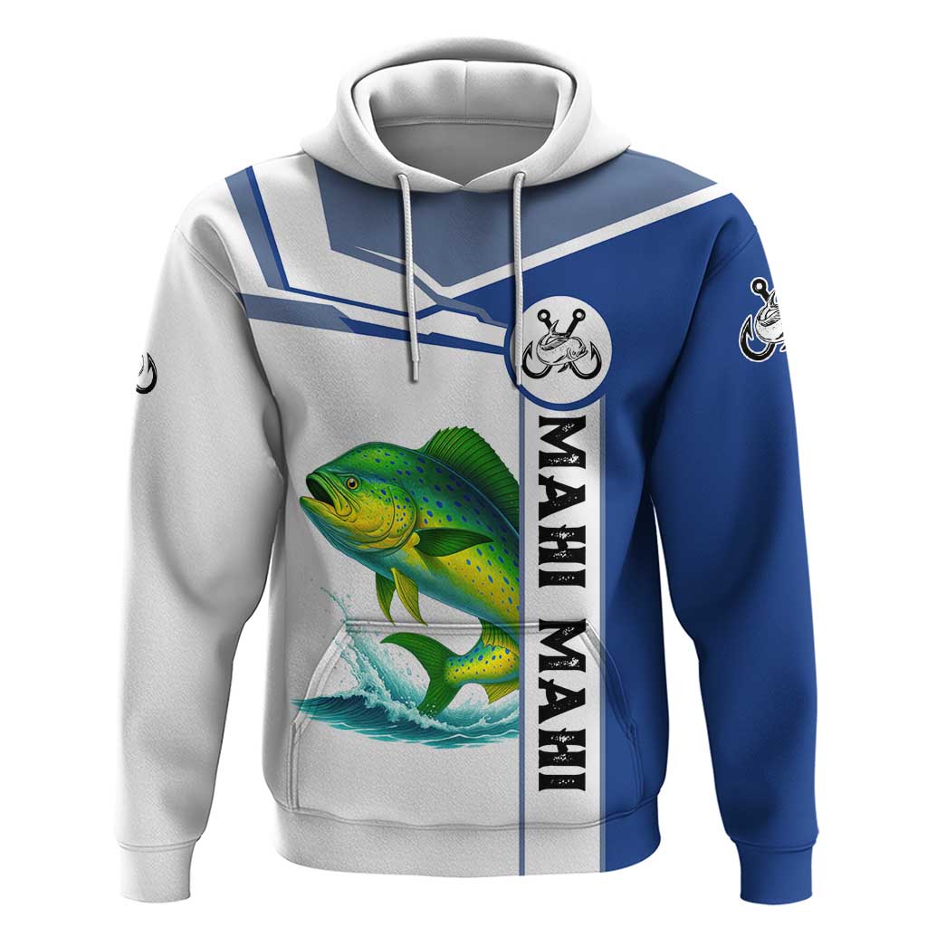 Mahi Mahi Fish Hoodie Nautical Anchors and Wave Splash on White and Blue Split Background - Wonder Print Shop