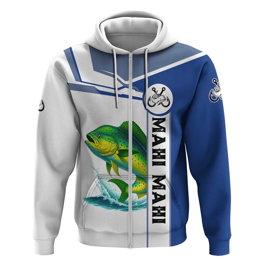 Mahi Mahi Fish Hoodie Nautical Anchors and Wave Splash on White and Blue Split Background - Wonder Print Shop