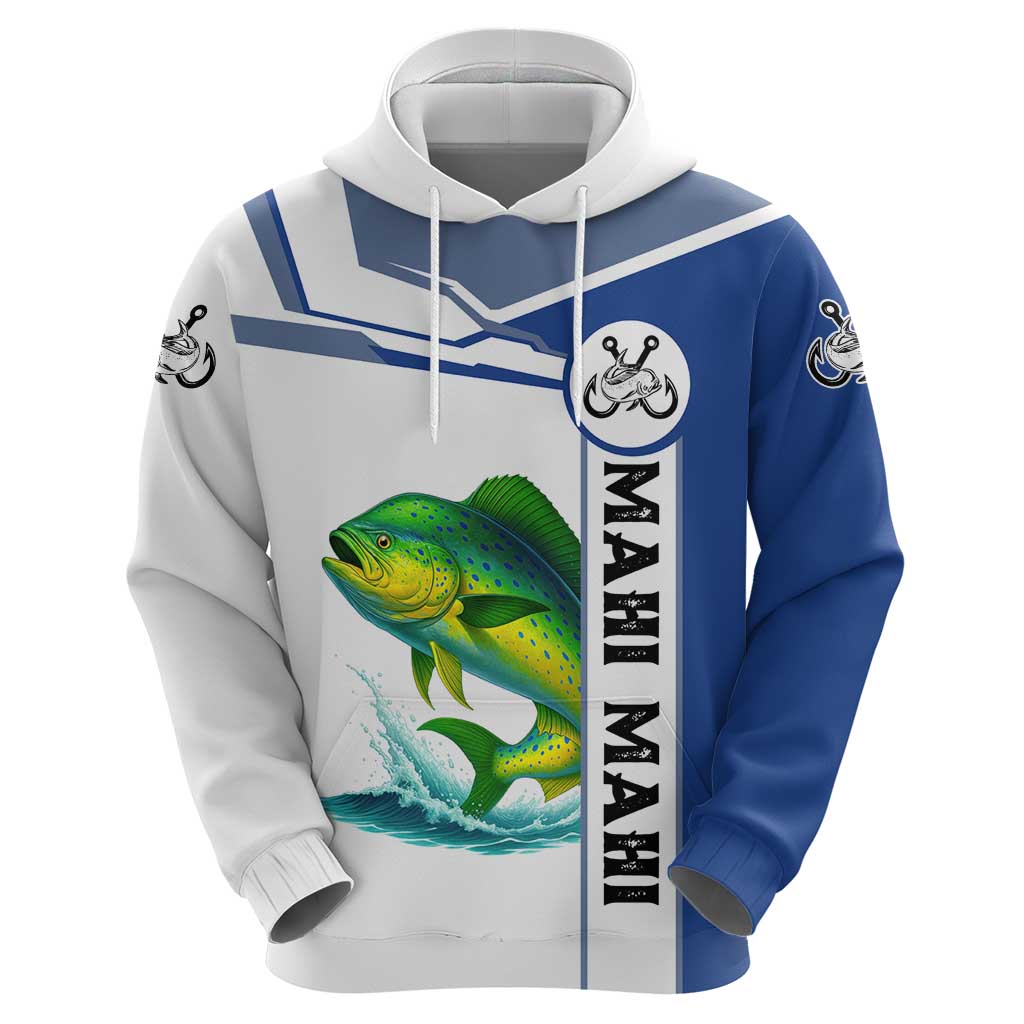 Mahi Mahi Fish Hoodie Nautical Anchors and Wave Splash on White and Blue Split Background - Wonder Print Shop