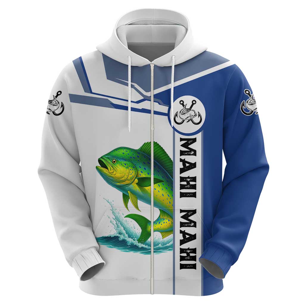 Mahi Mahi Fish Hoodie Nautical Anchors and Wave Splash on White and Blue Split Background - Wonder Print Shop