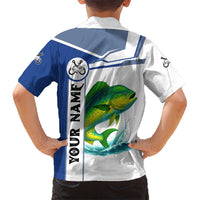 Mahi Mahi Fish Kid Hawaiian Shirt Nautical Anchors and Wave Splash on White and Blue Split Background - Wonder Print Shop
