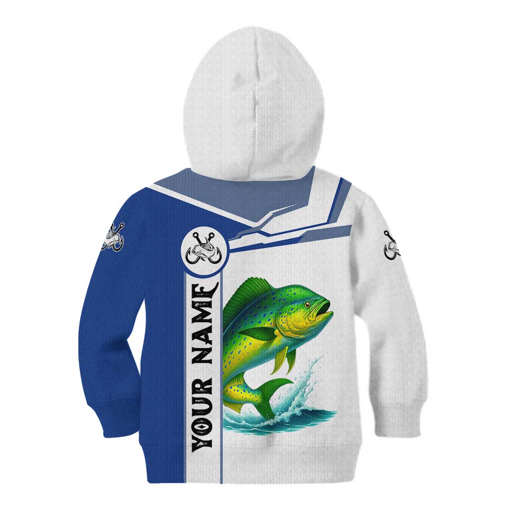 Mahi Mahi Fish Kid Hoodie Nautical Anchors and Wave Splash on White and Blue Split Background - Wonder Print Shop