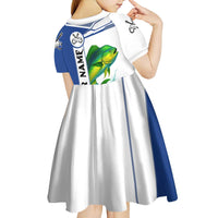 Mahi Mahi Fish Kid Short Sleeve Dress Nautical Anchors and Wave Splash on White and Blue Split Background - Wonder Print Shop
