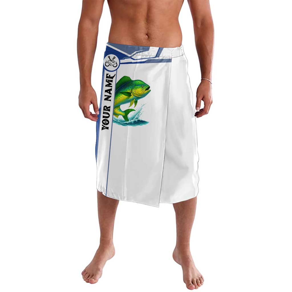 Mahi Mahi Fish Lavalava Nautical Anchors and Wave Splash on White and Blue Split Background - Wonder Print Shop