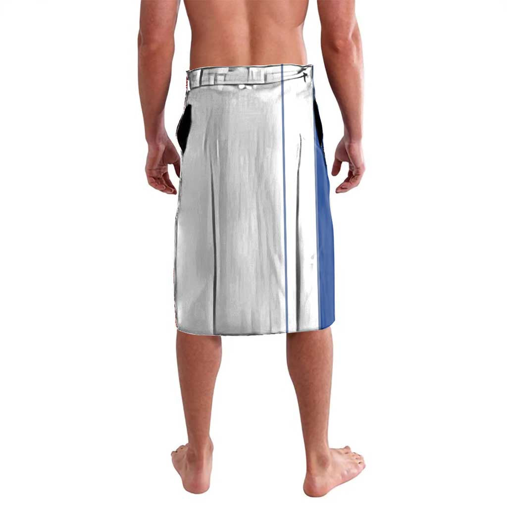 Mahi Mahi Fish Lavalava Nautical Anchors and Wave Splash on White and Blue Split Background - Wonder Print Shop