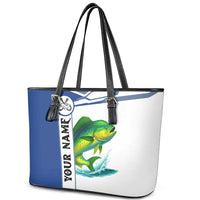 Mahi Mahi Fish Leather Tote Bag Nautical Anchors and Wave Splash on White and Blue Split Background - Wonder Print Shop