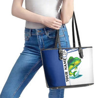 Mahi Mahi Fish Leather Tote Bag Nautical Anchors and Wave Splash on White and Blue Split Background - Wonder Print Shop