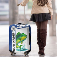 Mahi Mahi Fish Luggage Cover Nautical Anchors and Wave Splash on White and Blue Split Background - Wonder Print Shop
