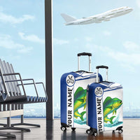 Mahi Mahi Fish Luggage Cover Nautical Anchors and Wave Splash on White and Blue Split Background - Wonder Print Shop