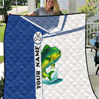 Mahi Mahi Fish Quilt Nautical Anchors and Wave Splash on White and Blue Split Background - Wonder Print Shop