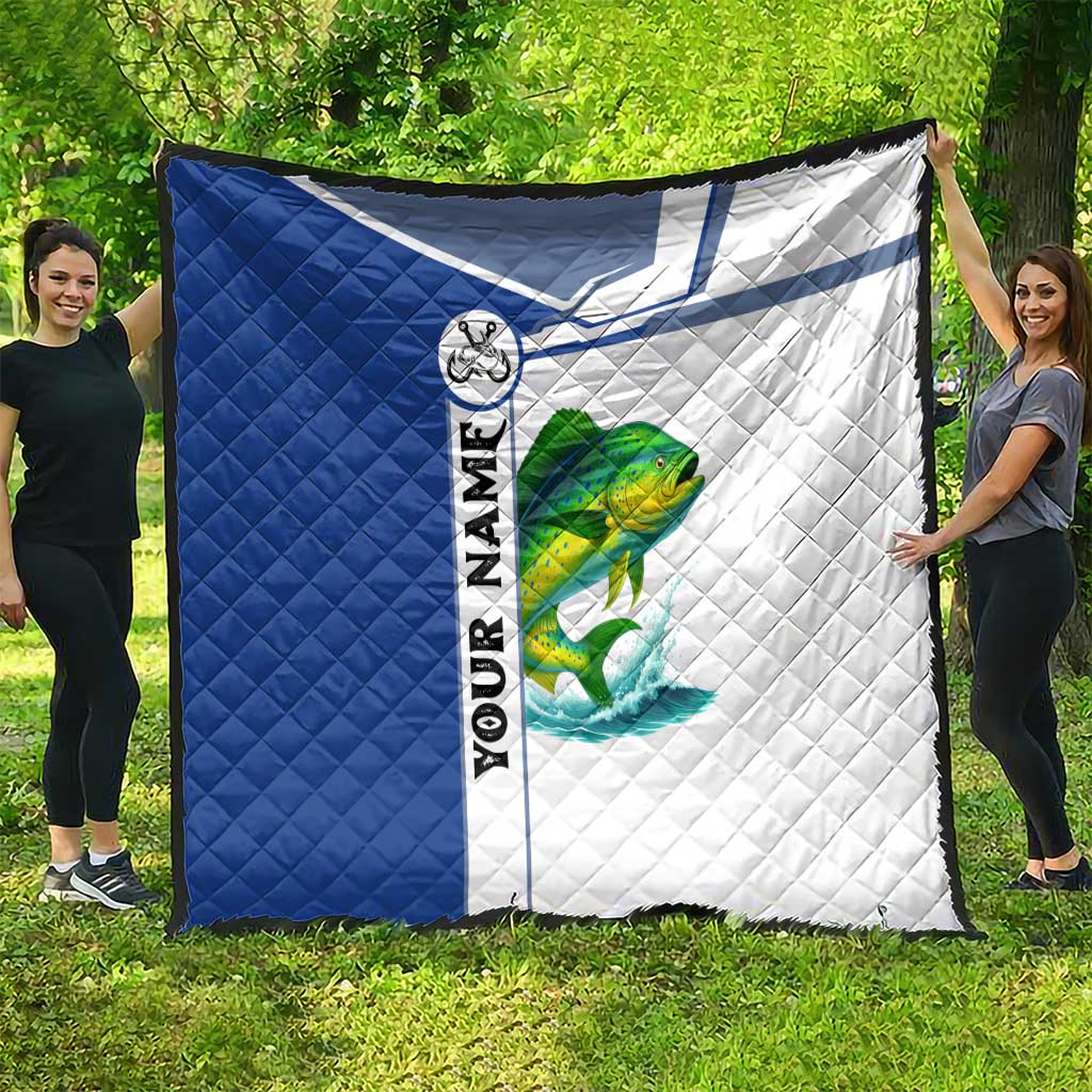 Mahi Mahi Fish Quilt Nautical Anchors and Wave Splash on White and Blue Split Background - Wonder Print Shop
