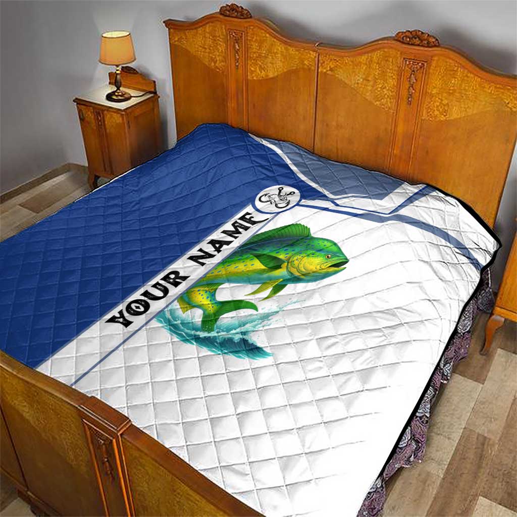 Mahi Mahi Fish Quilt Nautical Anchors and Wave Splash on White and Blue Split Background - Wonder Print Shop