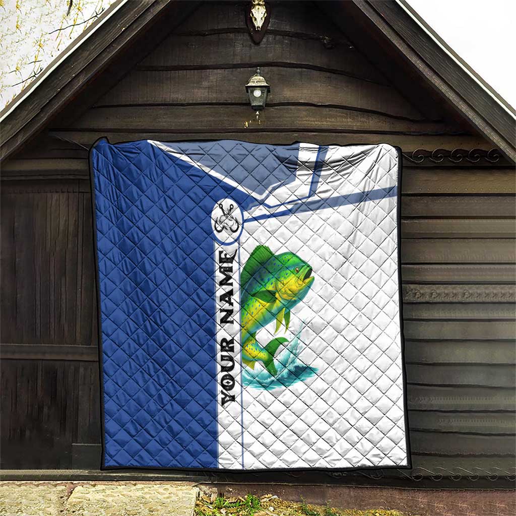 Mahi Mahi Fish Quilt Nautical Anchors and Wave Splash on White and Blue Split Background - Wonder Print Shop