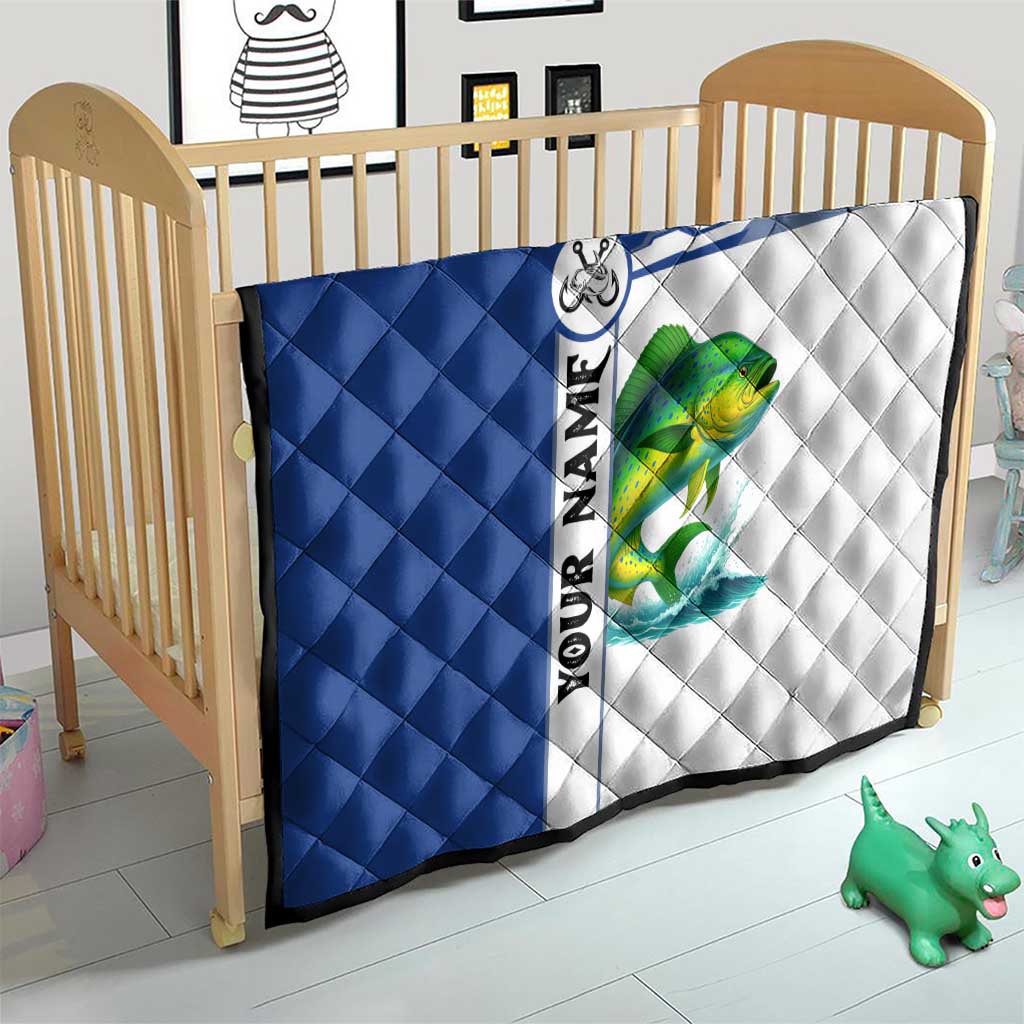 Mahi Mahi Fish Quilt Nautical Anchors and Wave Splash on White and Blue Split Background - Wonder Print Shop