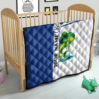 Mahi Mahi Fish Quilt Nautical Anchors and Wave Splash on White and Blue Split Background - Wonder Print Shop