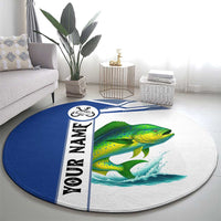 Mahi Mahi Fish Round Carpet Nautical Anchors and Wave Splash on White and Blue Split Background - Wonder Print Shop