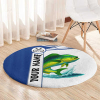 Mahi Mahi Fish Round Carpet Nautical Anchors and Wave Splash on White and Blue Split Background - Wonder Print Shop