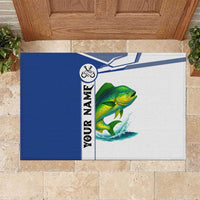 Mahi Mahi Fish Rubber Doormat Nautical Anchors and Wave Splash on White and Blue Split Background - Wonder Print Shop