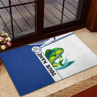 Mahi Mahi Fish Rubber Doormat Nautical Anchors and Wave Splash on White and Blue Split Background - Wonder Print Shop