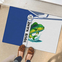 Mahi Mahi Fish Rubber Doormat Nautical Anchors and Wave Splash on White and Blue Split Background - Wonder Print Shop
