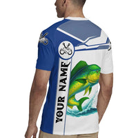 Mahi Mahi Fish Rugby Jersey Nautical Anchors and Wave Splash on White and Blue Split Background - Wonder Print Shop