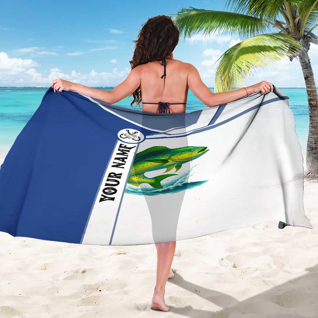 Mahi Mahi Fish Sarong Nautical Anchors and Wave Splash on White and Blue Split Background - Wonder Print Shop