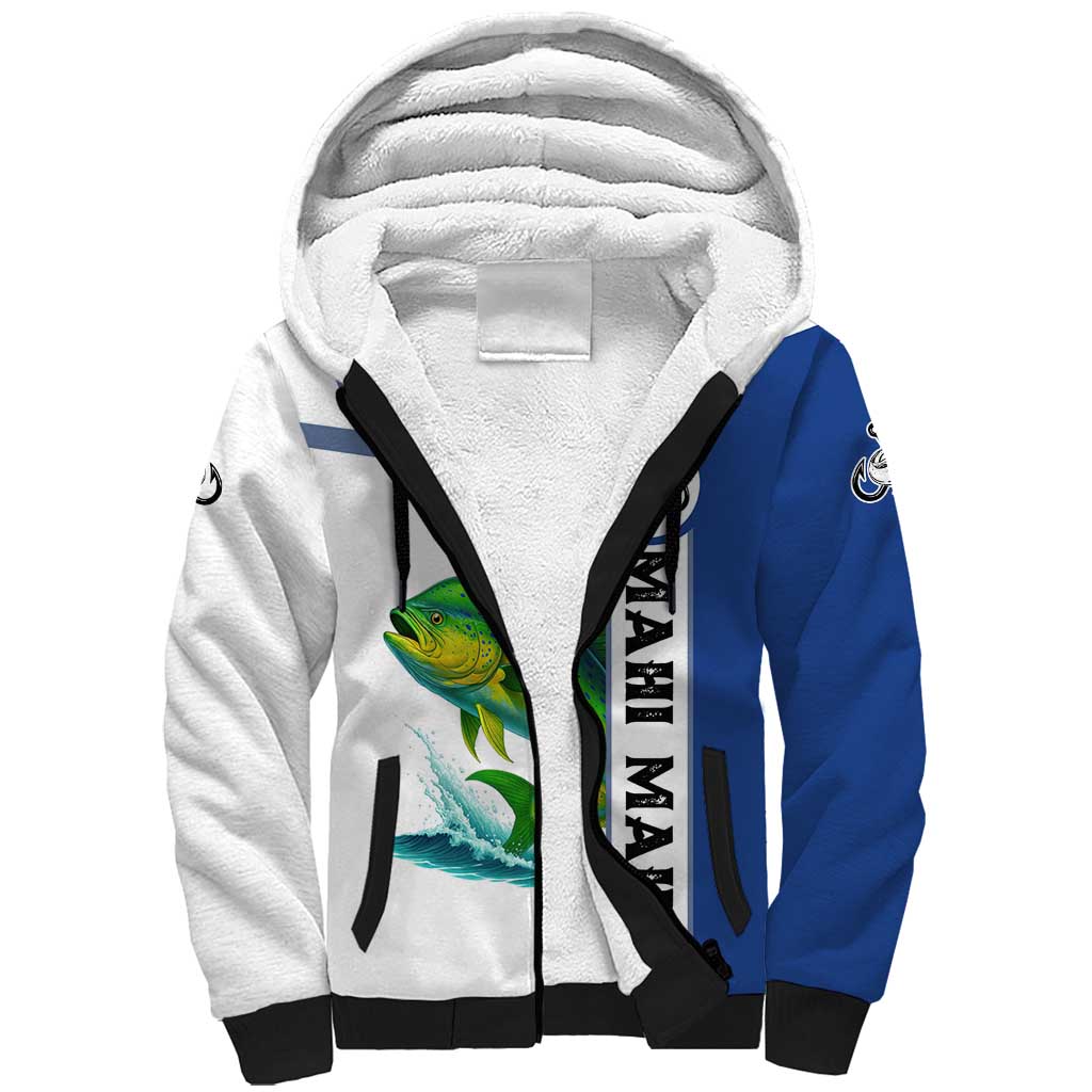 Mahi Mahi Fish Sherpa Hoodie Nautical Anchors and Wave Splash on White and Blue Split Background - Wonder Print Shop
