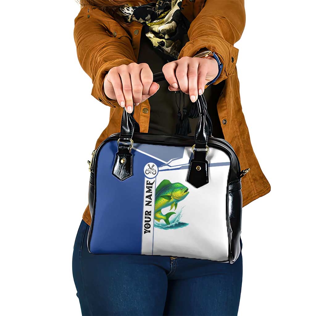 Mahi Mahi Fish Shoulder Handbag Nautical Anchors and Wave Splash on White and Blue Split Background - Wonder Print Shop