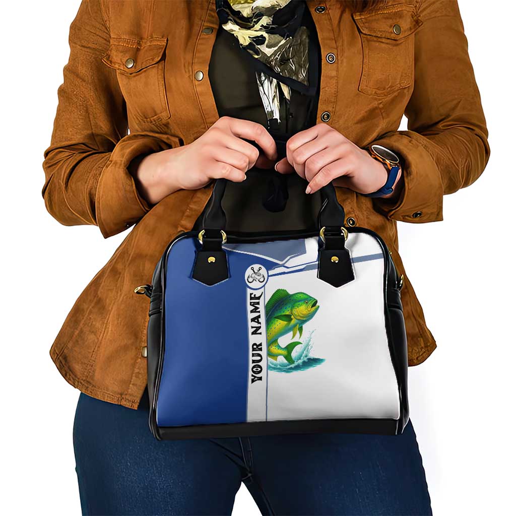 Mahi Mahi Fish Shoulder Handbag Nautical Anchors and Wave Splash on White and Blue Split Background - Wonder Print Shop