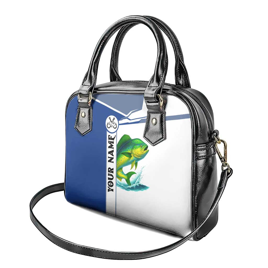 Mahi Mahi Fish Shoulder Handbag Nautical Anchors and Wave Splash on White and Blue Split Background - Wonder Print Shop