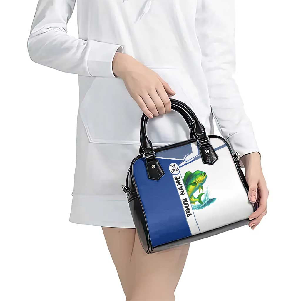 Mahi Mahi Fish Shoulder Handbag Nautical Anchors and Wave Splash on White and Blue Split Background - Wonder Print Shop