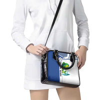 Mahi Mahi Fish Shoulder Handbag Nautical Anchors and Wave Splash on White and Blue Split Background - Wonder Print Shop