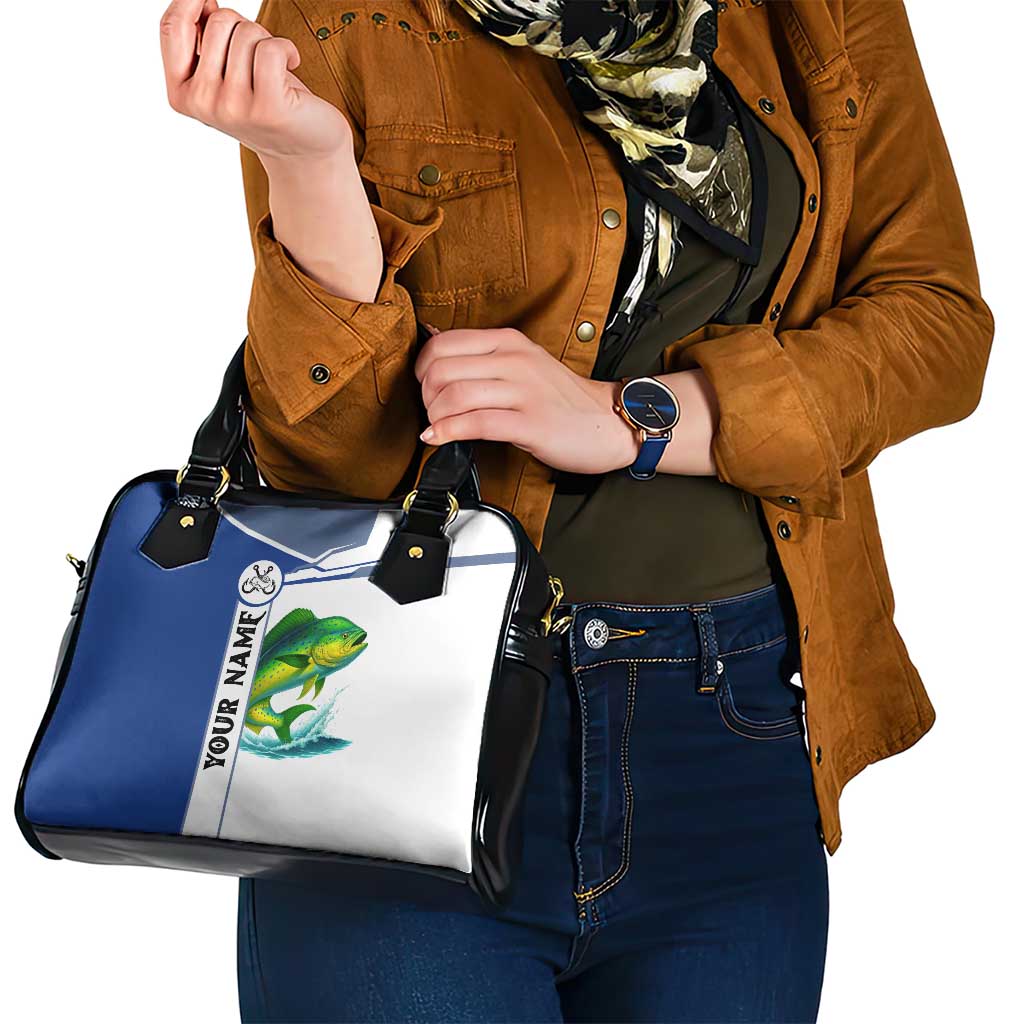 Mahi Mahi Fish Shoulder Handbag Nautical Anchors and Wave Splash on White and Blue Split Background - Wonder Print Shop