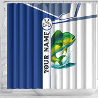 Mahi Mahi Fish Shower Curtain Nautical Anchors and Wave Splash on White and Blue Split Background - Wonder Print Shop