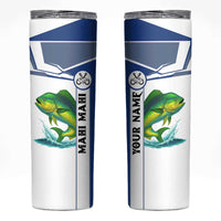 Mahi Mahi Fish Skinny Tumbler Nautical Anchors and Wave Splash on White and Blue Split Background - Wonder Print Shop
