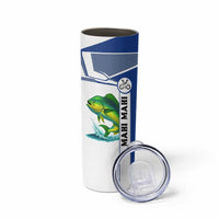 Mahi Mahi Fish Skinny Tumbler Nautical Anchors and Wave Splash on White and Blue Split Background - Wonder Print Shop
