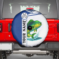 Mahi Mahi Fish Spare Tire Cover Nautical Anchors and Wave Splash on White and Blue Split Background - Wonder Print Shop