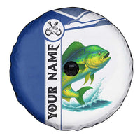 Mahi Mahi Fish Spare Tire Cover Nautical Anchors and Wave Splash on White and Blue Split Background - Wonder Print Shop