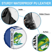Mahi Mahi Fish Spare Tire Cover Nautical Anchors and Wave Splash on White and Blue Split Background - Wonder Print Shop