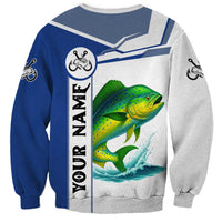 Mahi Mahi Fish Sweatshirt Nautical Anchors and Wave Splash on White and Blue Split Background - Wonder Print Shop