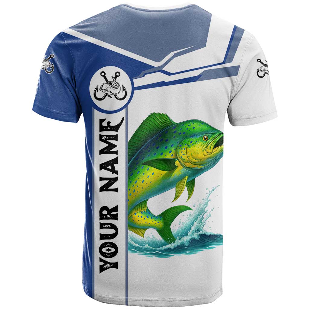 Mahi Mahi Fish T Shirt Nautical Anchors and Wave Splash on White and Blue Split Background - Wonder Print Shop